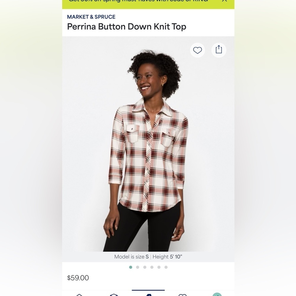 Market & Spruce ( Stitch Fix ) Plaid Button-Down Knit Shirt in Cream & Brown XL